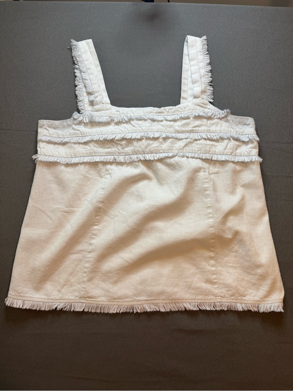 LOFT Women's Fringe Tank Top | White Chambray with Blue Hue | Size Medium